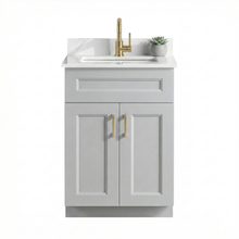 Livia 24 inch grey bathroom vanity with brush gold handles