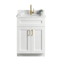 Livia 24 inch white bathroom vanity with brush gold handles