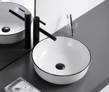 Round Ceramic Vessel Sink – White with Black Rim