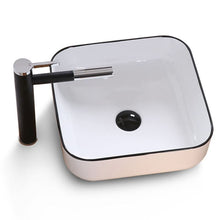 Square Ceramic Vessel Sink – White with Black Rim