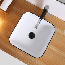 Square Ceramic Vessel Sink – White with Black Rim