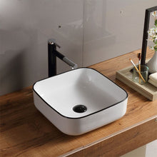 Square Ceramic Vessel Sink – White with Black Rim