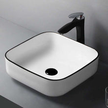 Square Ceramic Vessel Sink – White with Black Rim