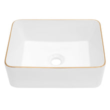 Rectangular Ceramic Vessel Sink – White with Gold Trim
