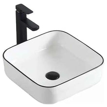 Square Ceramic Vessel Sink – White with Black Rim
