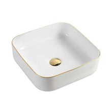 Square Ceramic Vessel Sink – White with Gold Trim