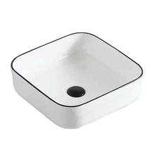 Square Ceramic Vessel Sink – White with Black Rim
