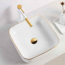 Square Ceramic Vessel Sink – White with Gold Trim