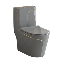 One Piece Toilet Bowl SKU: 8676GG- Soft Close Seat with High Efficiency Dual Flush in Grey/Gold. Dual-Flush