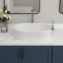 Oval Ceramic Vessel Sink – Fluted Design / White Finish
