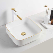 Square Ceramic Vessel Sink – White with Gold Trim