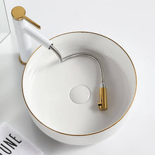 Round Ceramic Vessel Sink – White with Gold Trim
