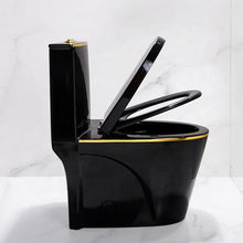 One Piece Toilet Bowl SKU: 8616BG- Soft Close Seat with High Efficiency Dual Flush in Black/Gold. Dual-Flush