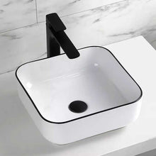 Square Ceramic Vessel Sink – White with Black Rim
