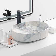 Oval Ceramic Vessel Sink – Marble-Effect Finish