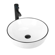 Round Ceramic Vessel Sink – White with Black Rim