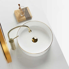 Round Ceramic Vessel Sink – White with Gold Trim