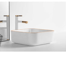 Square Ceramic Vessel Sink – White with Gold Trim