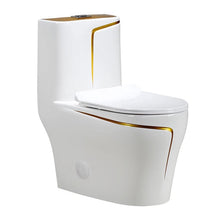 One Piece Toilet Bowl SKU: 8676WG- Soft Close Seat with High Efficiency Dual Flush in White/Gold. Dual-Flush