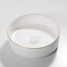 Round Ceramic Vessel Sink – White with Gold Trim