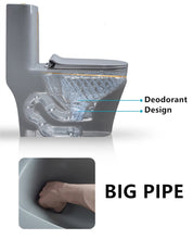 One Piece Toilet Bowl SKU: 8676GG- Soft Close Seat with High Efficiency Dual Flush in Grey/Gold. Dual-Flush