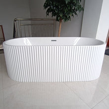 60" White Freestanding Tub HB-7310 - Freestanding Oval Bathtub with Center Drain in Glossy White