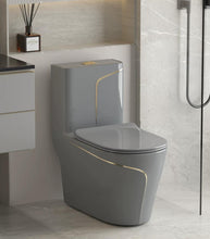 One Piece Toilet Bowl SKU: 8676GG- Soft Close Seat with High Efficiency Dual Flush in Grey/Gold. Dual-Flush