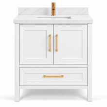 ALV Bristol 30 inch white Shaker bathroom vanity with quartz countertop, front view