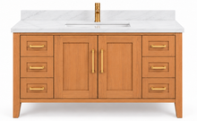 ALV Casa 48 inch white oak bathroom vanity with six drawers and quartz countertop, front view