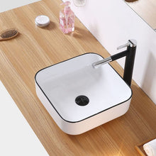 Square Ceramic Vessel Sink – White with Black Rim